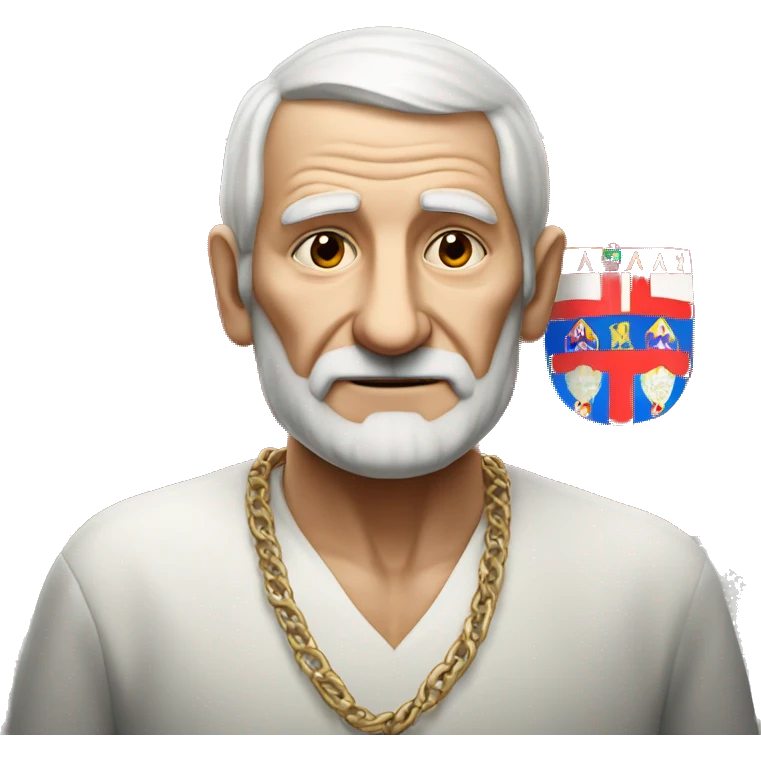 Old man wearing cross necklace in the background is the croatian flag emoji