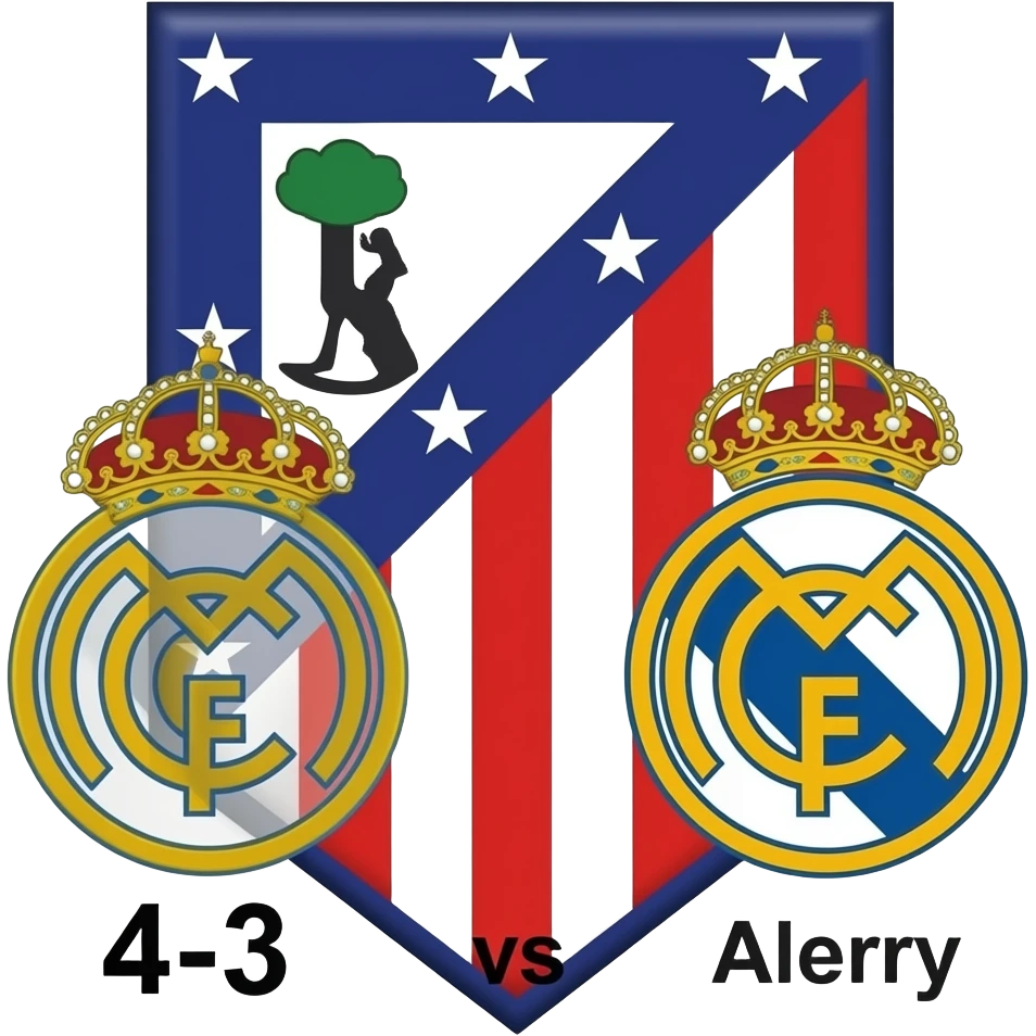 hazme un cartel con el resultado del ultimo derbi entre el Atlético de Madrid y el Real Madrid (4-3 ganado el Atleti) emoji