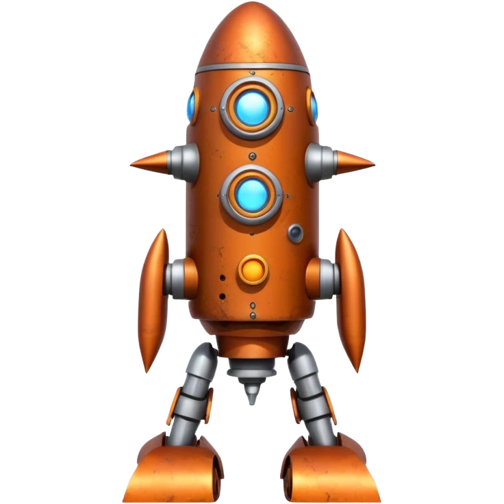 WW1-era Flintstones futuristic rocket-powered tall robot moving emoji