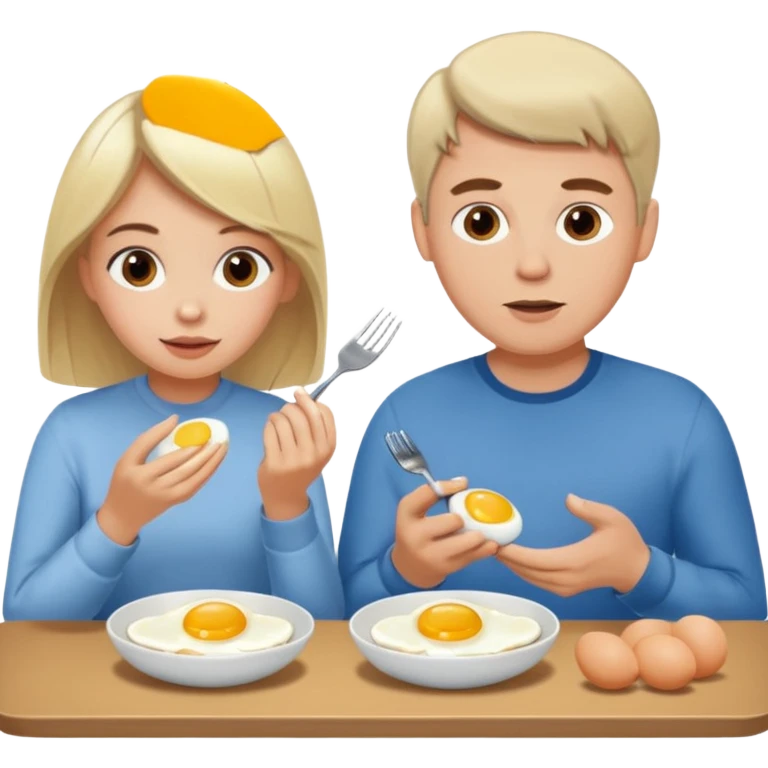White blonde girl and white man with brown hair eating eggs  emoji