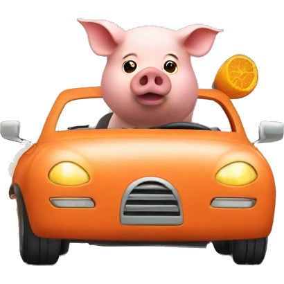 Pig driving orange car emoji