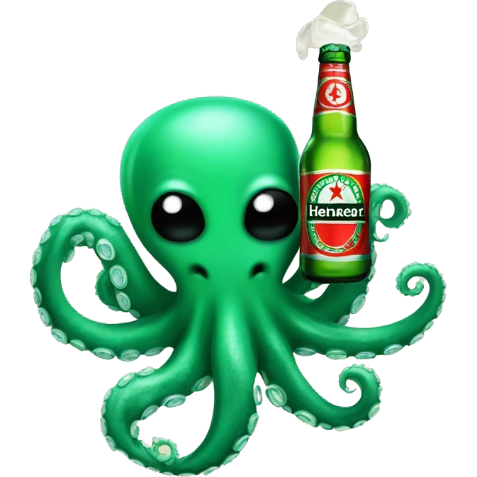 Octopus holding a Heineken beer with his tentacle  emoji