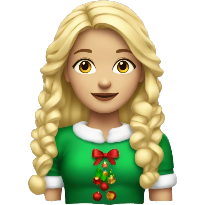 blonde girl with hoop earrings in Christmas clothing  emoji