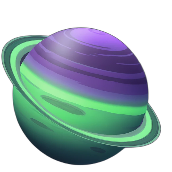 green planet with purple saturn rings with grey moon emoji