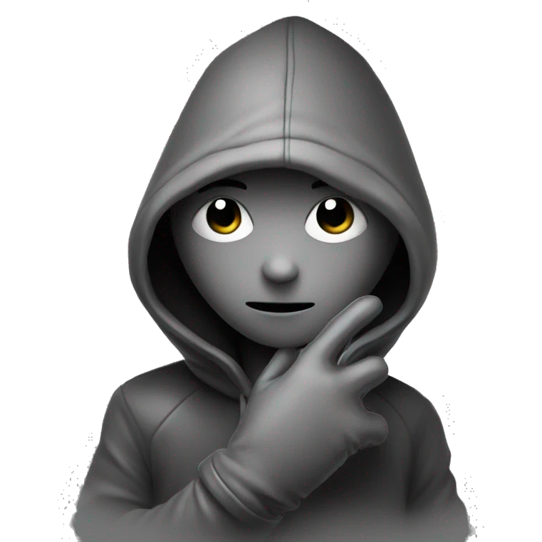 grayscale mysterious hooded boy in gloves emoji