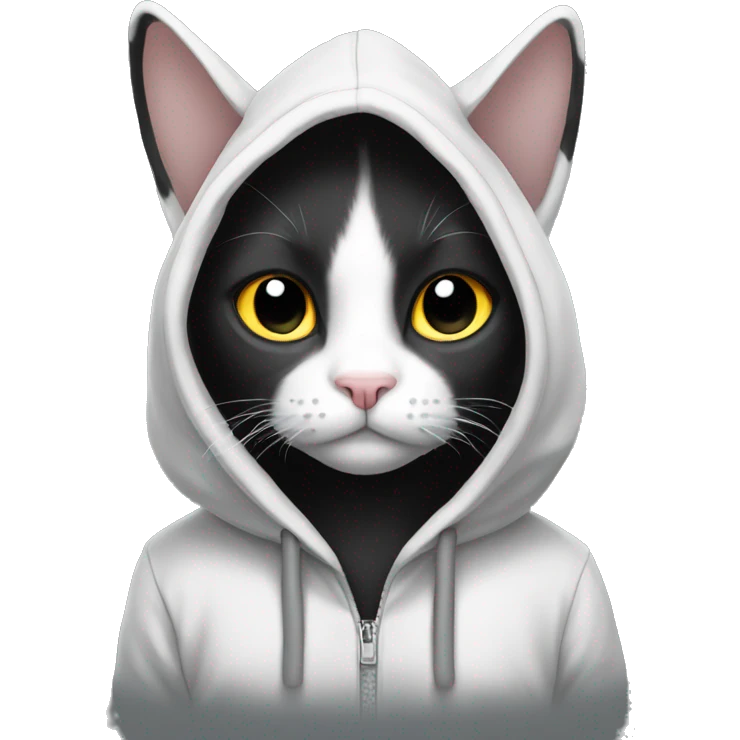 Black and white cat with a hoodie  emoji