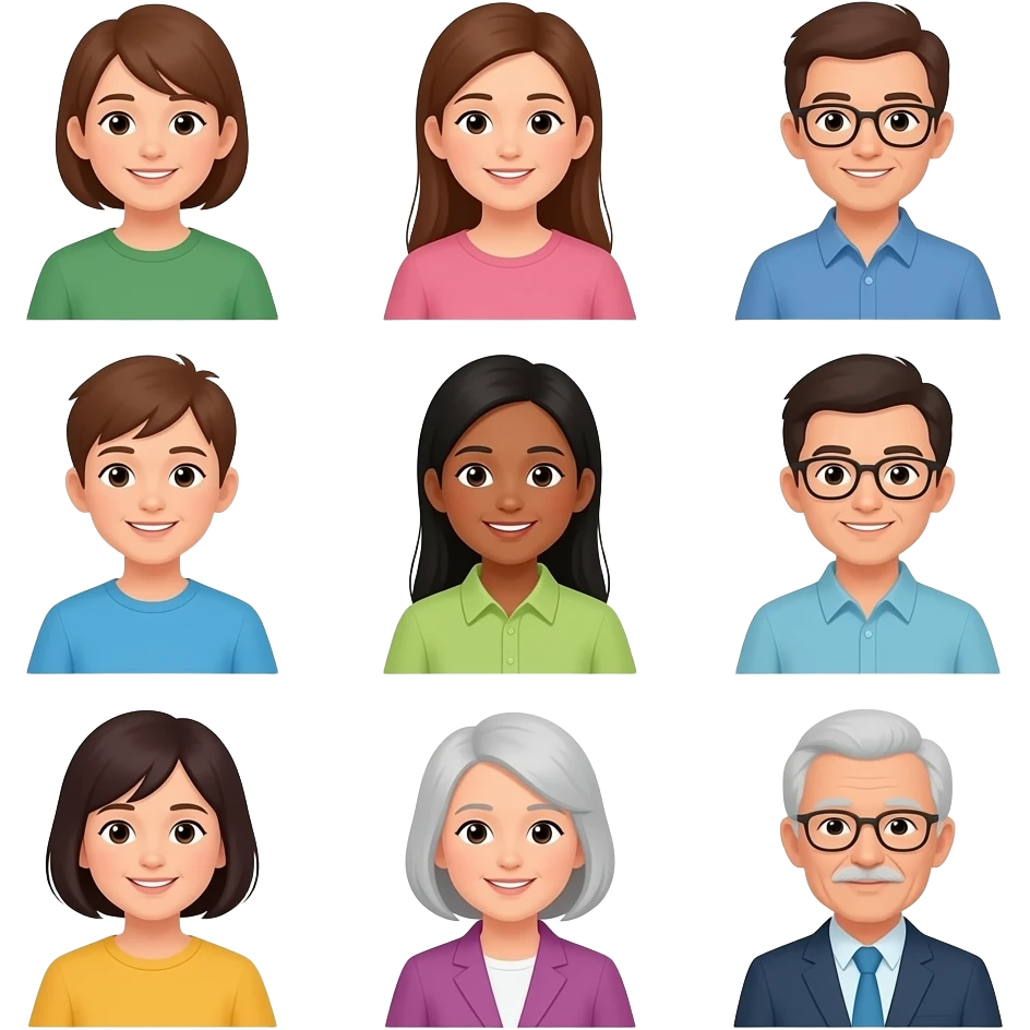 9 people with different age from young to old emoji