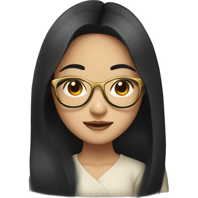 Asian girl with long black hair and golden glasses emoji