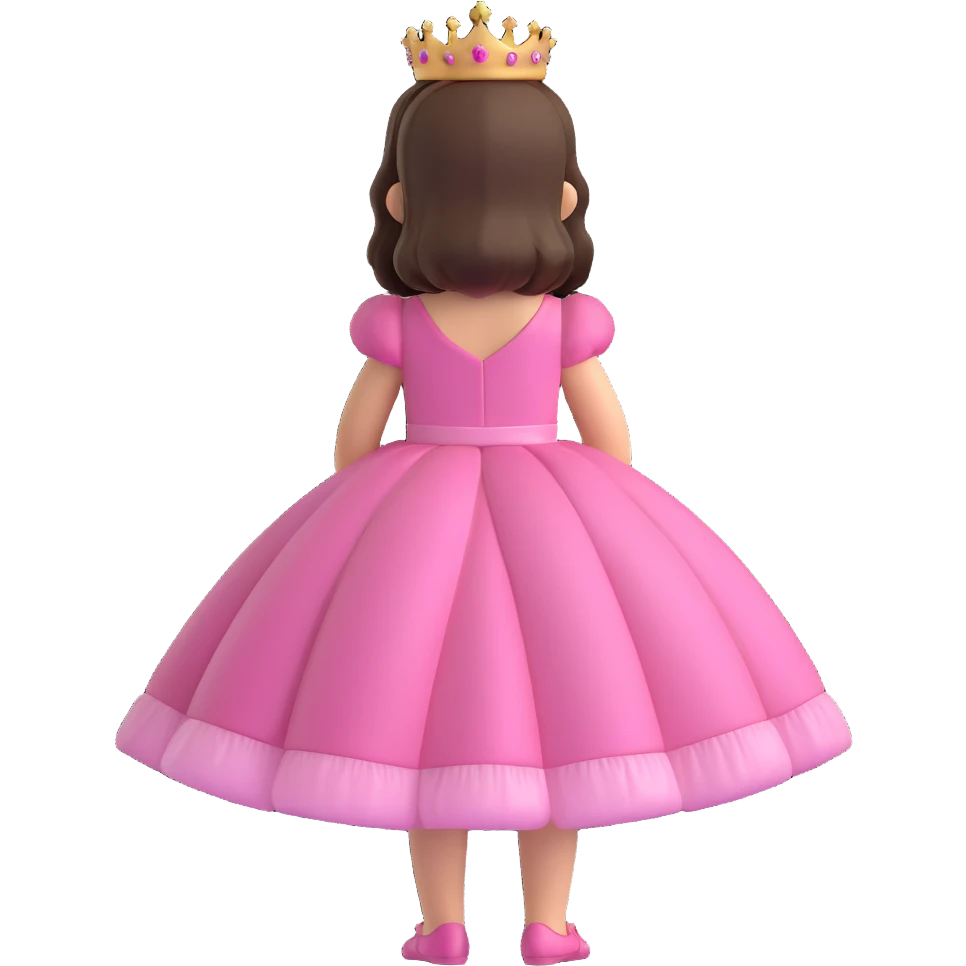 little princess in a pink dress with a tiara, back view, iOS 3D emoji style, glossy finish, realistic textures, modern and cute look, soft lighting emoji