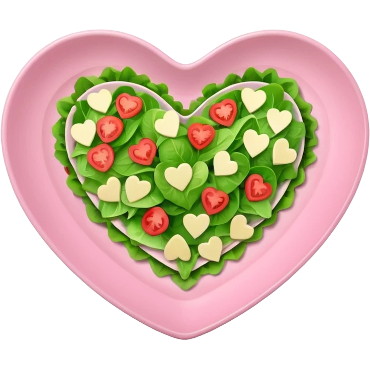 green salad in a light pink heart shaped plate emoji