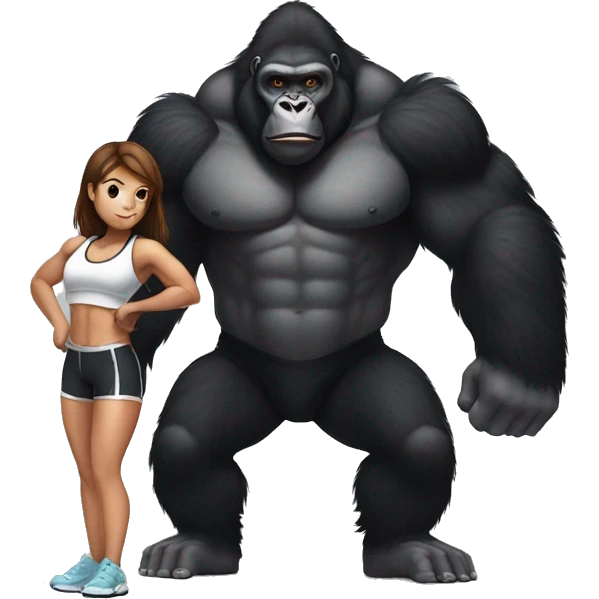 Big buff Gorilla helping a Girl doing squats emoji
