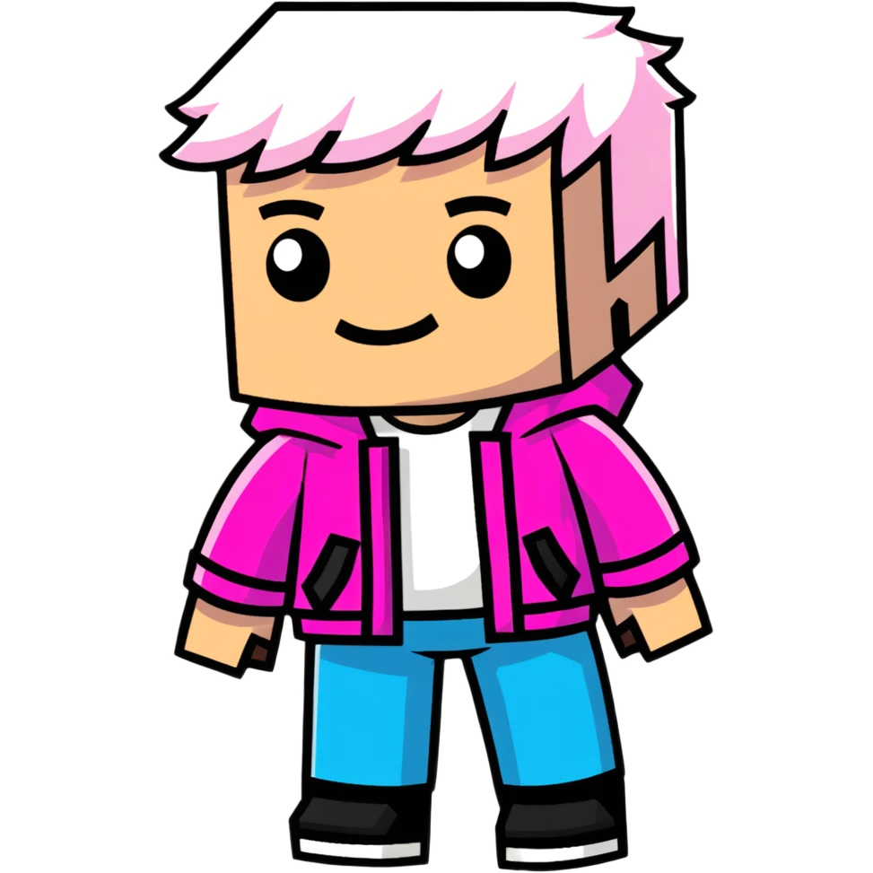Garett Garrison from Minecraft movie wearing a bright pink jacket emoji