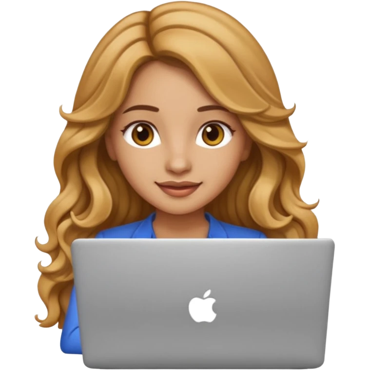 Pretty girl with long, light golden brown wavy hair, Latina, with a laptop, AI-generated emoji. emoji