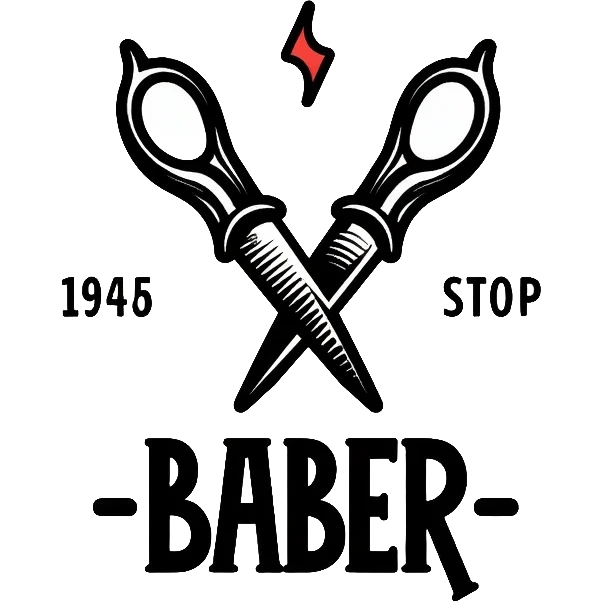 Barber shop logo with the text "baber" and scissors emoji