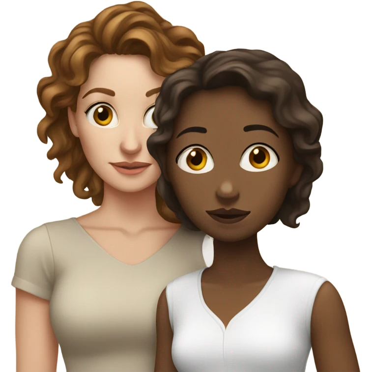mixed woman with brown hair kissing white woman with brown hair emoji