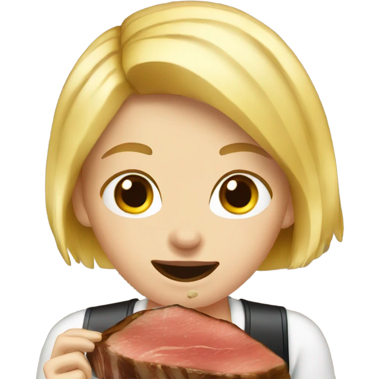 blonde girl eating steak emoji