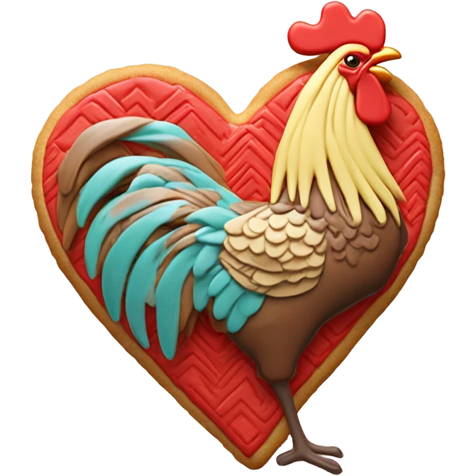 cookie heart with rooster emoji