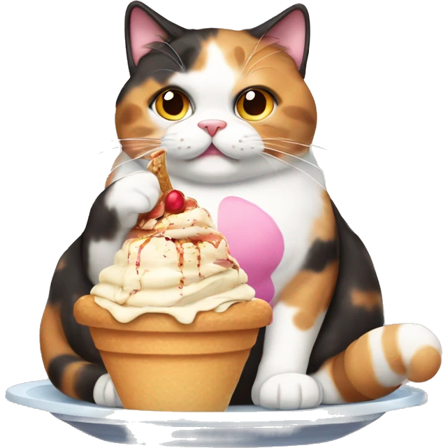 Fat calico cat with sundae emoji