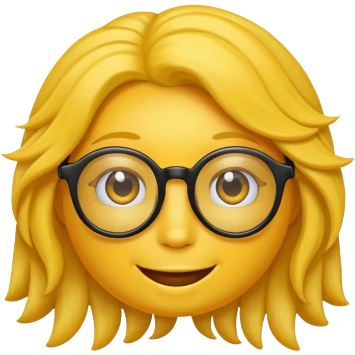 Realiza un emoticon amarillo sonriente, con lentes oscuros y cabello rizado emoji