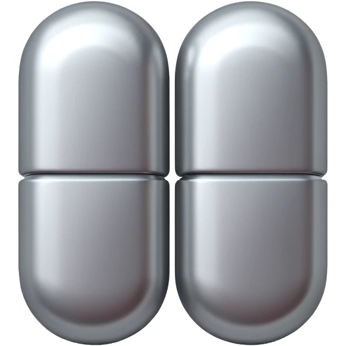 capsule pill emoji, metallic silver halves, smooth glossy finish, futuristic pharmaceutical 3D icon, isolated on white emoji