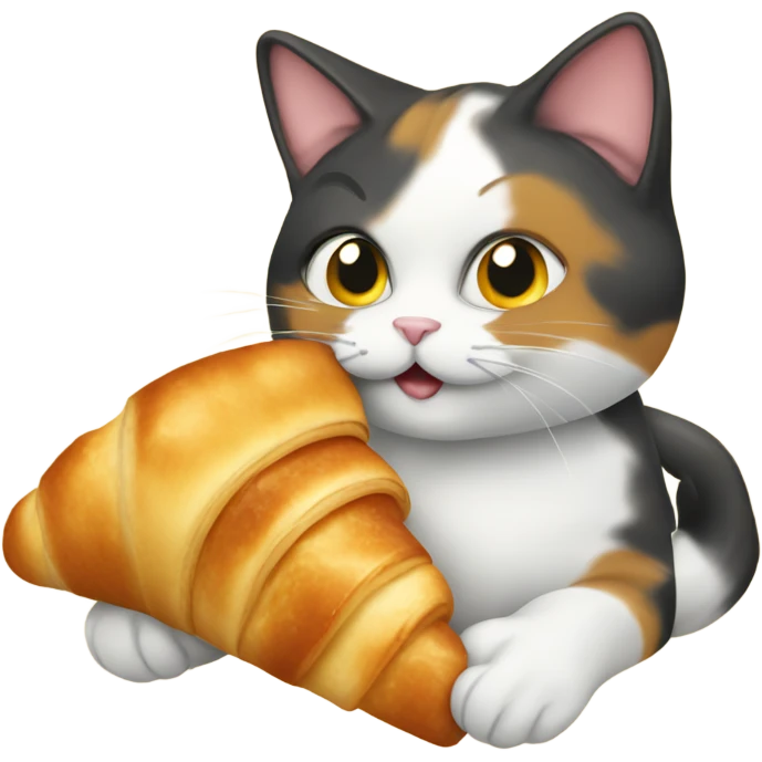 Calico cat eating a croissant emoji