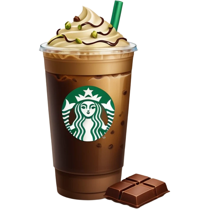Starbucks Iced coffee with pistachio  and chocolate bar  emoji