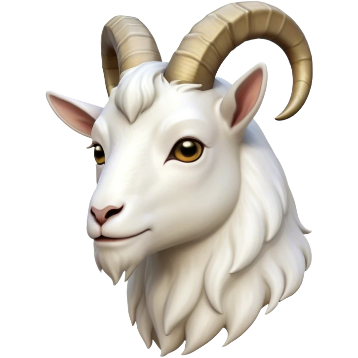 Cinematic Noble White Goat Portrait Emoji, Poised and regal, with a sturdy, agile build and a pristine, smooth white fur accented by gracefully curved horns, deep-set soulful dark eyes, Simplified yet sharp and sophisticated features, highly detailed, glowing with a soft, dignified glow, high shine, intelligent and spirited, stylized with an air of pastoral elegance, focused and attentive, soft glowing outline, capturing the essence of a watchful and confident goat, so majestic it feels as though it could leap out of the screen with effortless authority! emoji
