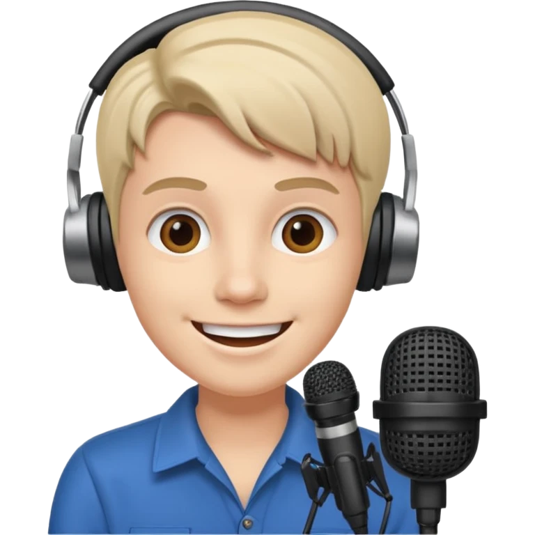 radyocu , podcast sunuyor, önünde microfon emoji