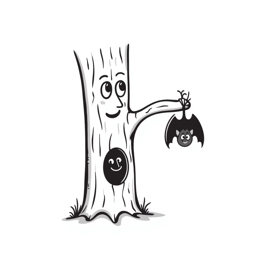 tree trunk with a face and a bat emoji