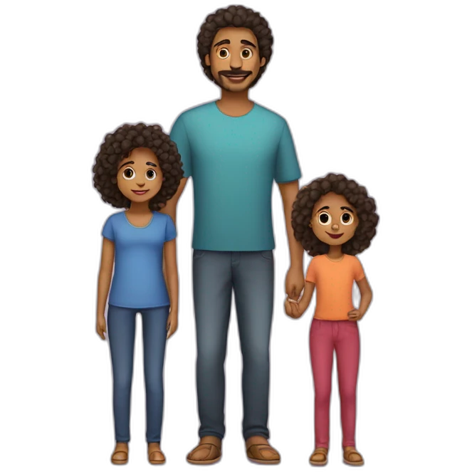 indian family mom and daughter curly hair and dad and son straight hair emoji