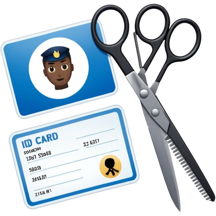 Floating black Scissors cutting in half an idf soldier ID card with a little chip in 2 parts emoji