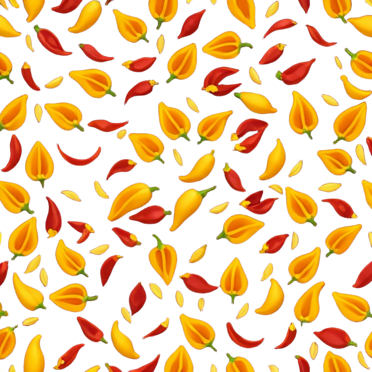 loose scatter of crushed red chili flakes, irregular shapes, deep crimson to dark orange tones, some pieces with tiny yellow seeds, dry slightly rough surface, spicy, apple emoji style, soft lighting, subtle shadows, transparent background, emoji scale emoji