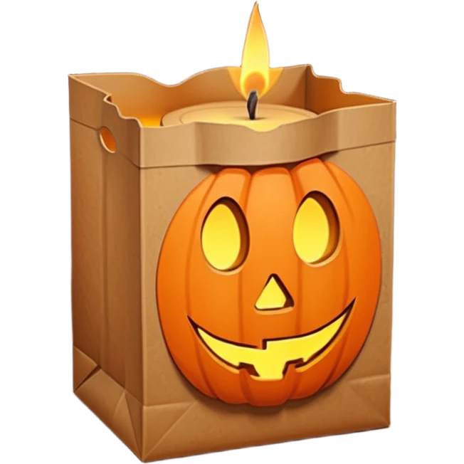 Halloween brown paper bag cutout with candle inside emoji