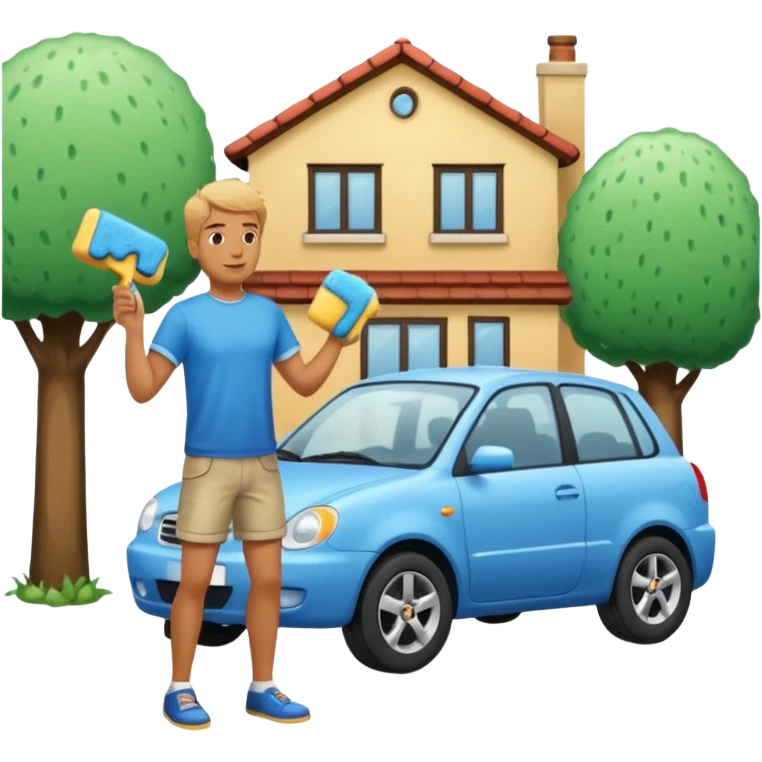 man washing a car outside his house full body emoji