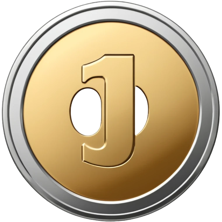 Emoji icon of a metal coin with engraved number 1, minimalist style, isolated, only metal color emoji