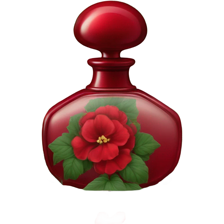Dark red vintage French style perfume bottle with red begonias emoji