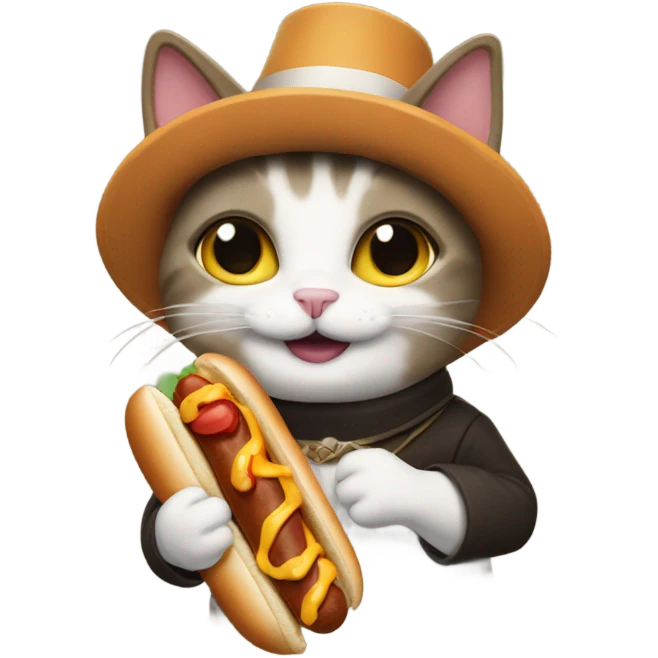 Cat eating hotdog with pilgrim outfit emoji