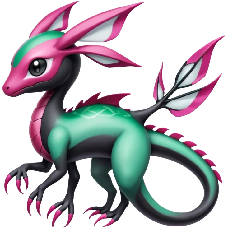 Magenta-black-white-gradients Meloetta-Rayquaza-Gorebyss-Salandit-Pokémon-Fakémon-creature-fusion-hybrid emoji