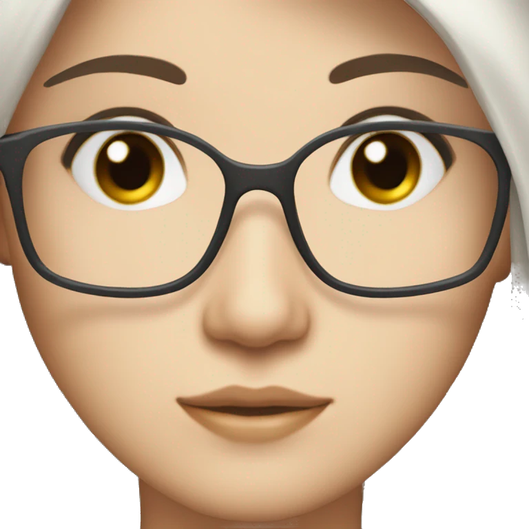 Beautiful fair skin, dark hair straight long hair with white colored frames emoji