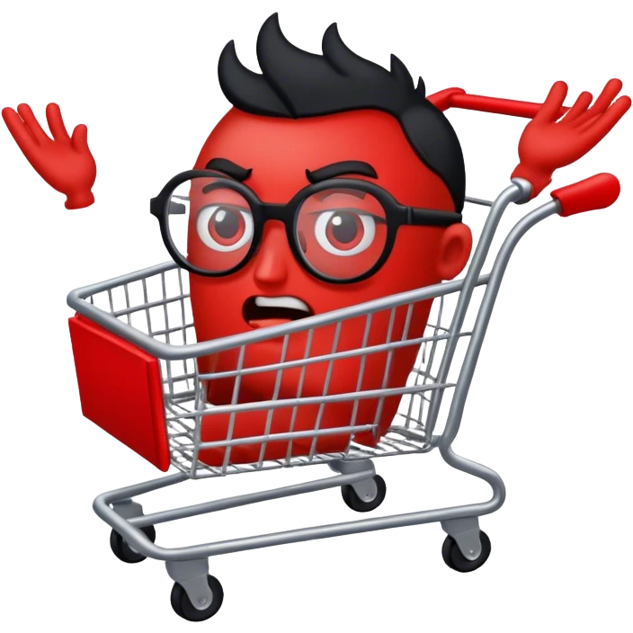 A cartoony cart with black limbs and a face with glasses on that is mad emoji