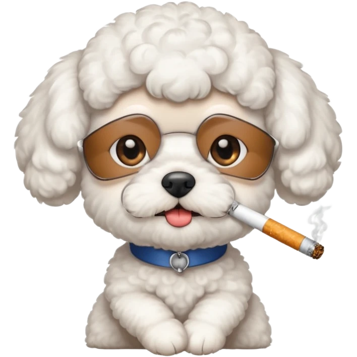 white french bichon with a ciggarette emoji