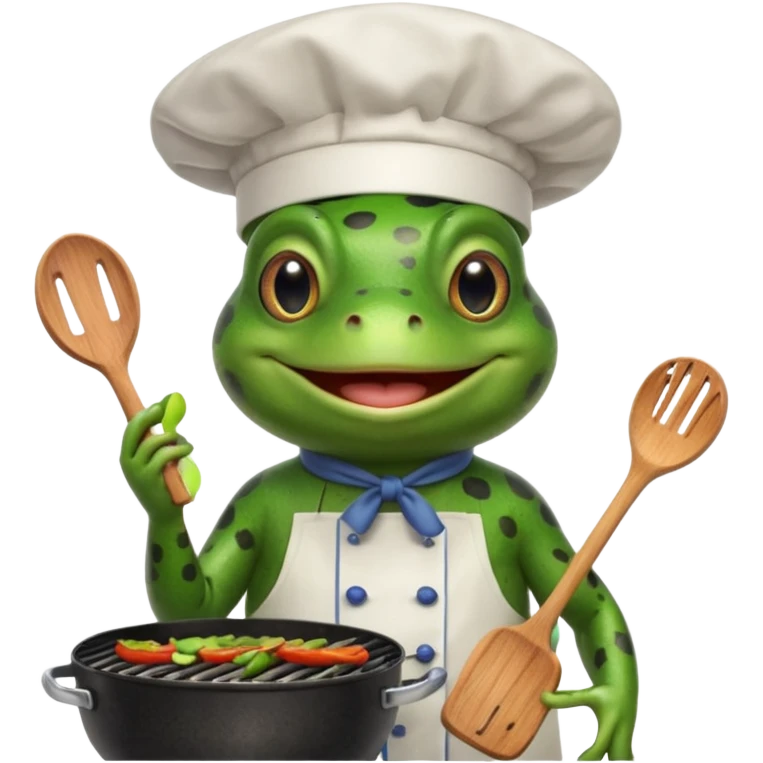 create a weber grill with frog whos wearing chefs hat and cooking on bq emoji