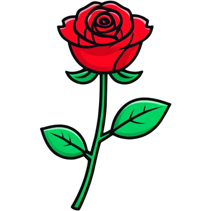 A beautiful red rose flower with green stem and leaves emoji