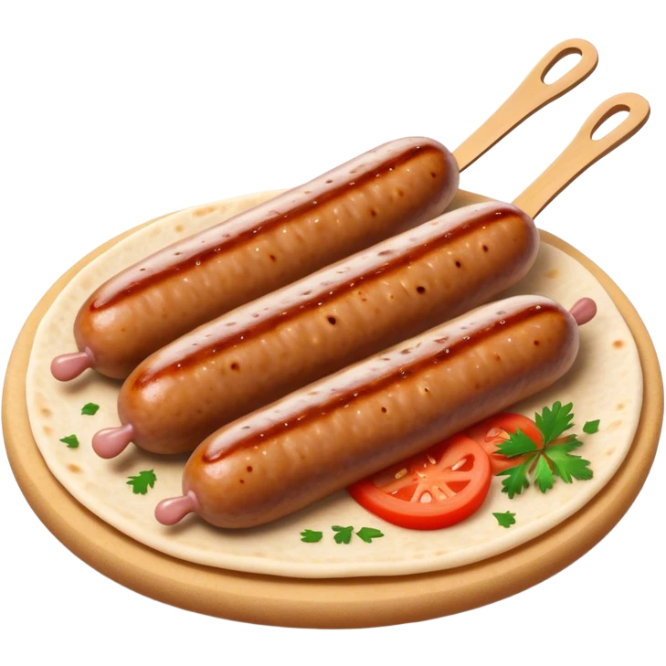 Cevapi Cinematic Realistic Cevapi Dish Emoji, depicted as modest, short, skinless sausages served with traditional flat bread, rendered with realistic textures and rustic, inviting lighting. emoji