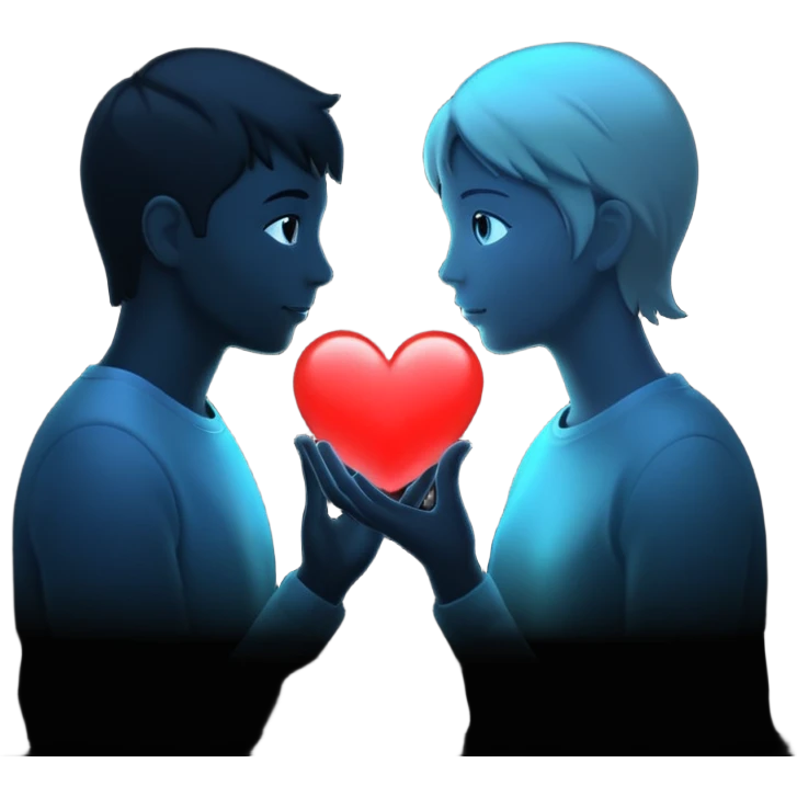 silhouette speaking to another with a heart between them emoji