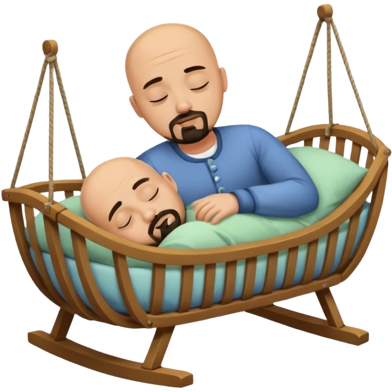 a bald, tan man who has a black goatee sleeping in a cradle emoji