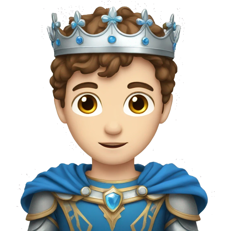 Brown hair boy with blue eyes and silver crown emoji