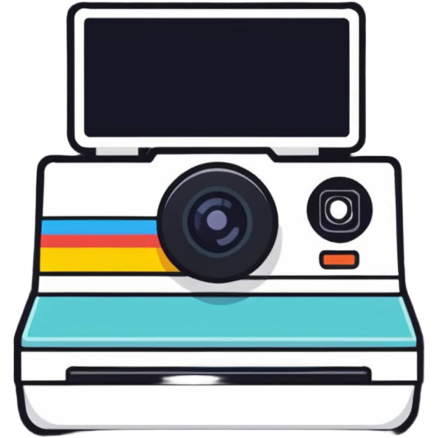 Polaroid instant film camera with developing photo coming out emoji
