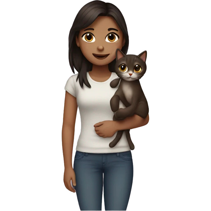 girl with brown with dark hair holding a cat  emoji