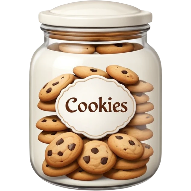 Ceramic jar with “Cookies” label and lid emoji